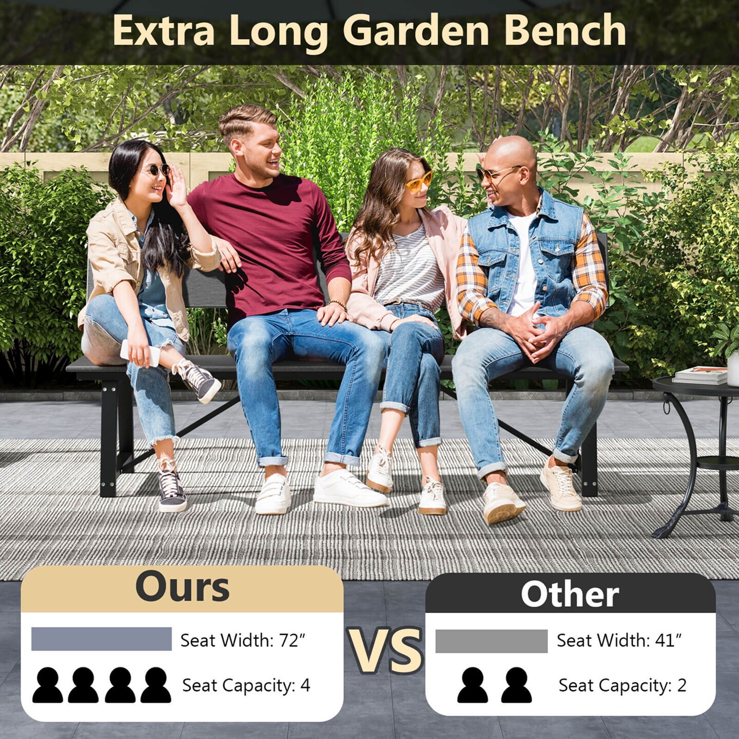 Costway 1/2 PCS 4-Person Bench with All-Weather HDPE Seat & Back Heavy-Duty Metal Support Grey