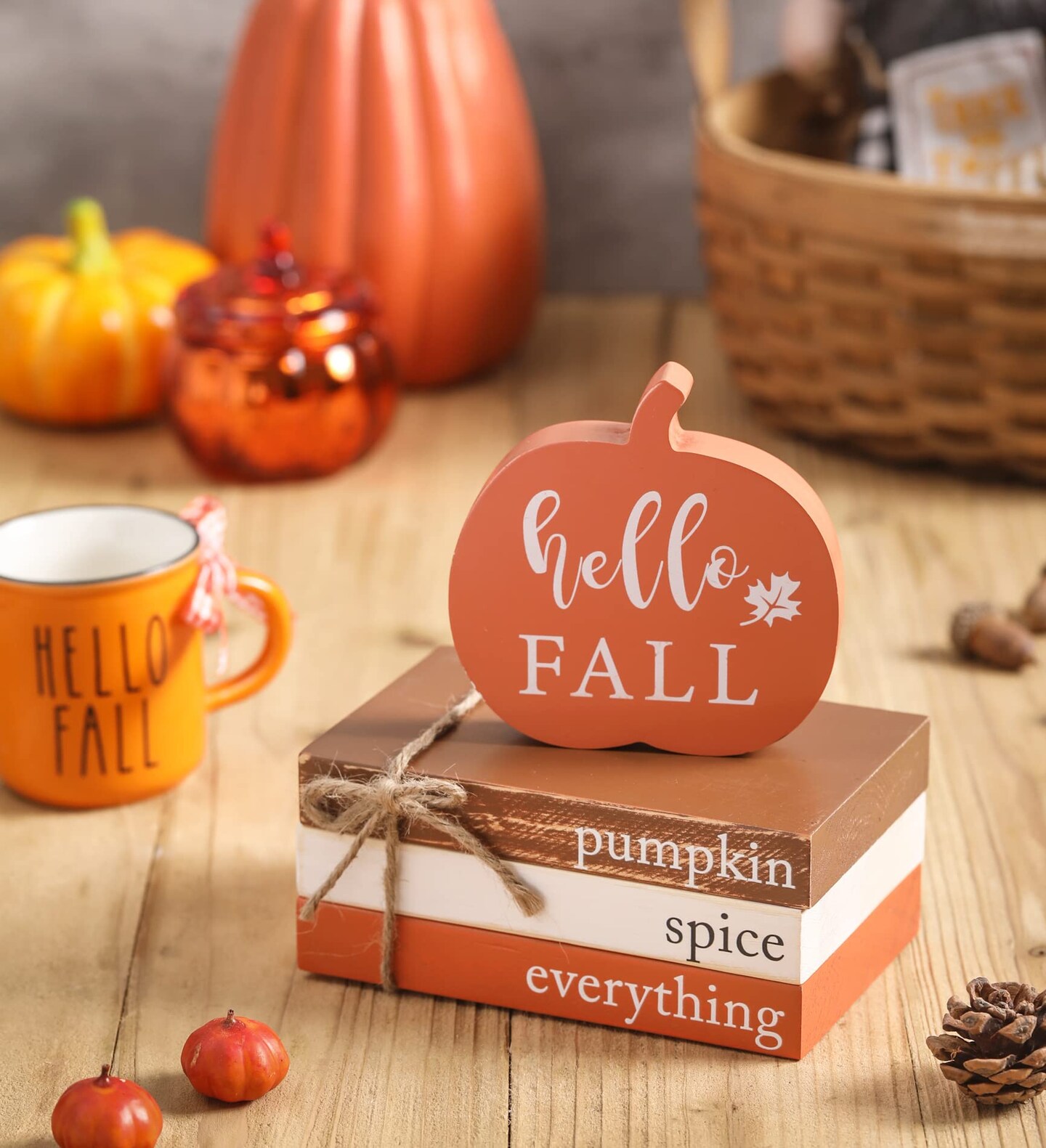 Fall Thanksgiving Decorations Tiered Tray,Hello Fall Decor, Autumn Mini Faux Decorative,Farmhouse Mini Decorative Books Bundle