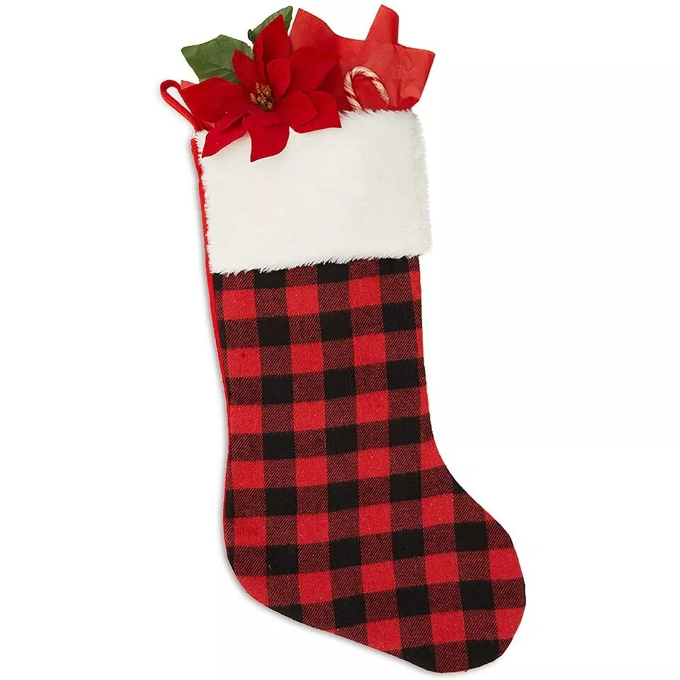 4 Pack Buffalo Plaid Christmas Stockings for Holiday Home Party Decoration 19.6&#x201D;