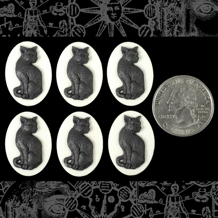Black Cat Cameos Black Cat on White Cameos 24mm x 18mm Cameos - Set of Six - CAM99