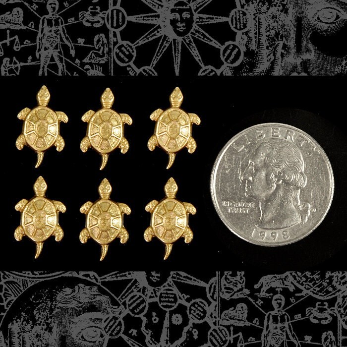 Raw Brass Turtle Charms Stampings - Set of Six - B-C67