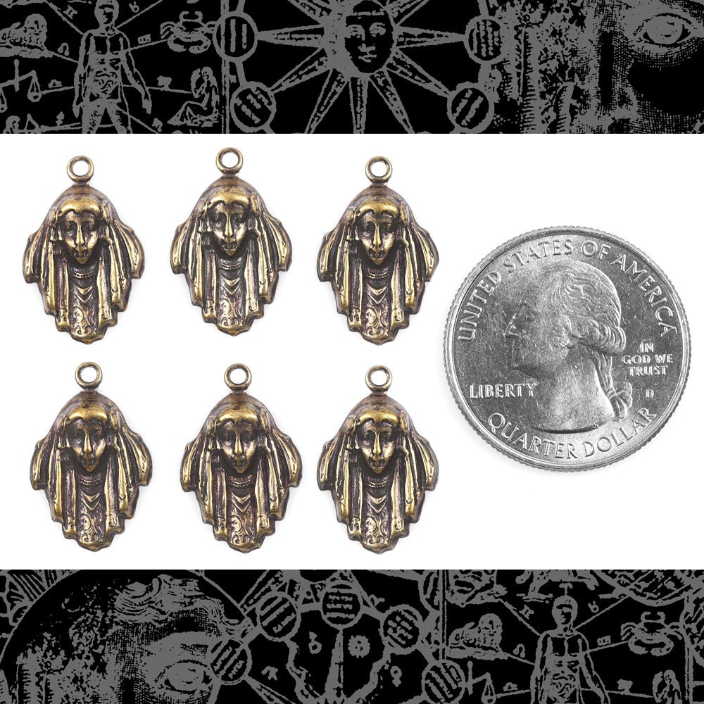 Antiqued Brass Gypsy Charms - Set of Six - XXX - AB-C11