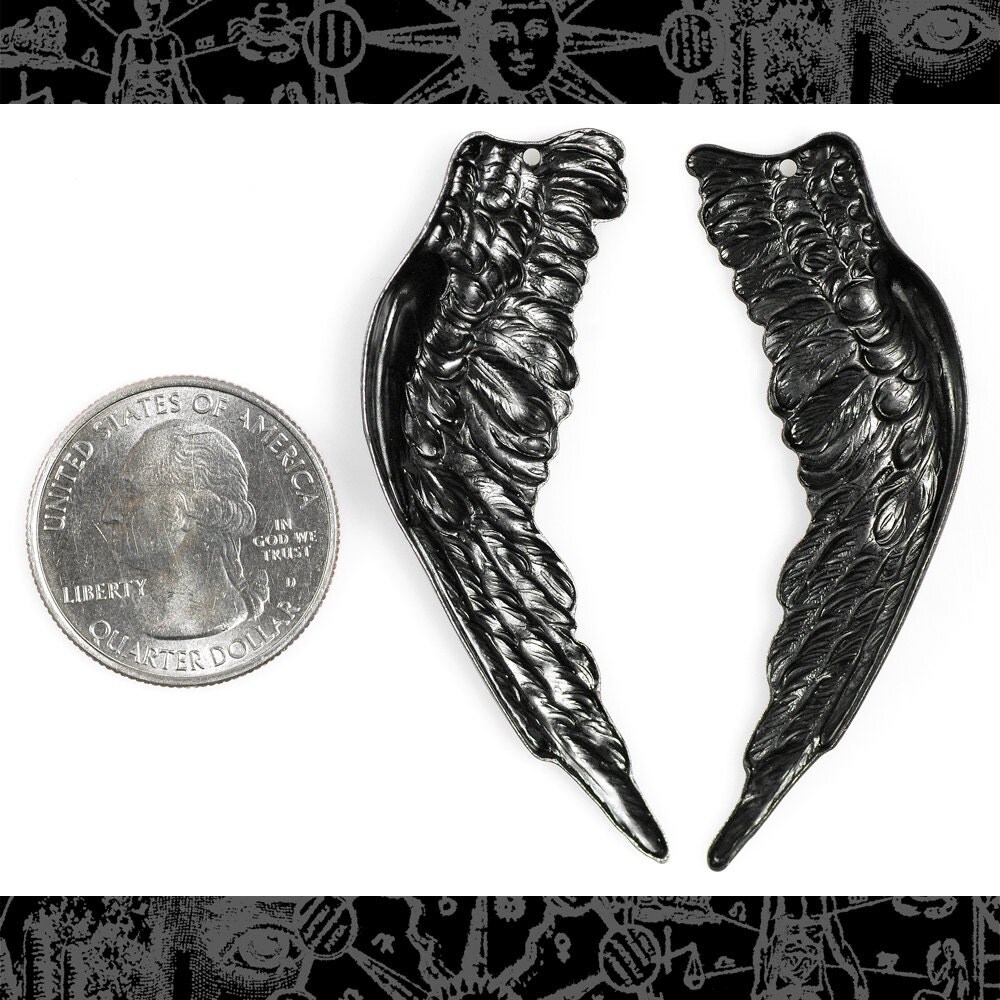 Huge Black Plated Brass Angel Wings - One Set of Wings - BB-P54
