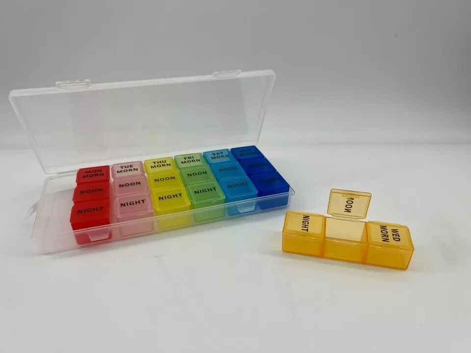 Weekly Pill Organizer Box Case Holder Sorter Caddy 7 Day Am Pm Daily 3 - Times