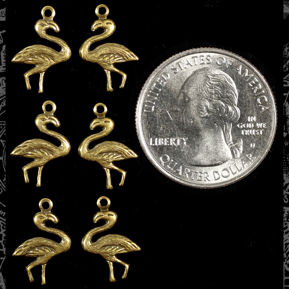 Antiqued Brass Flamingo Charms - Set of Six - AB-C142