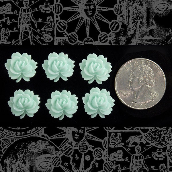 Mint Rose Cameo Cabochons 15mm - Set of Six - XXX - Flwr28