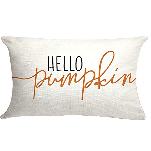 12x20 inch Fall Throw Pillow Cover Hello Pumpkin Cushion Cover Autumn Decor Fall Pumpkins, Outdoor Pillow Linen Square Pillow Cover for Cushion,Sofa Fall Pillow Cover