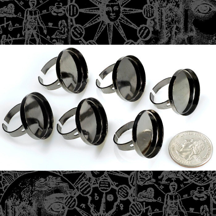 Gunmetal Ring Blanks with Deep Round Settings for 25mm / One inch - Set of Six- RING13