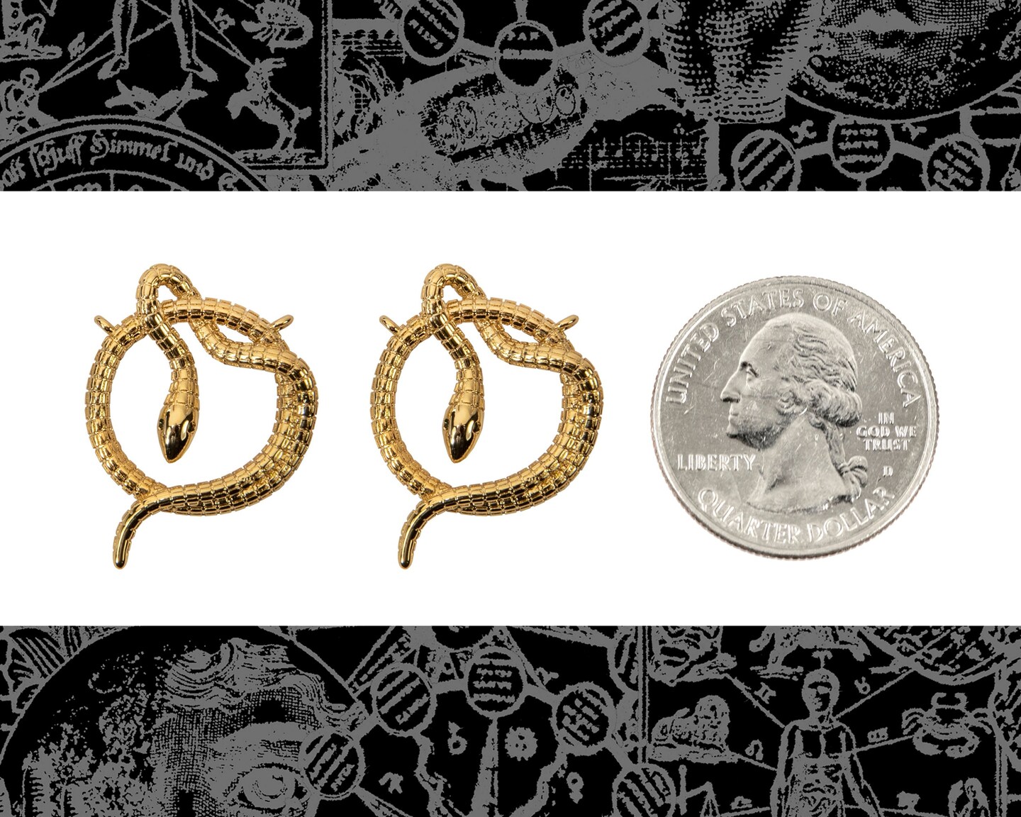 Gold Finish Plated Coiled Snake with Crystal Eyes Pendants - Two - ZG-P3