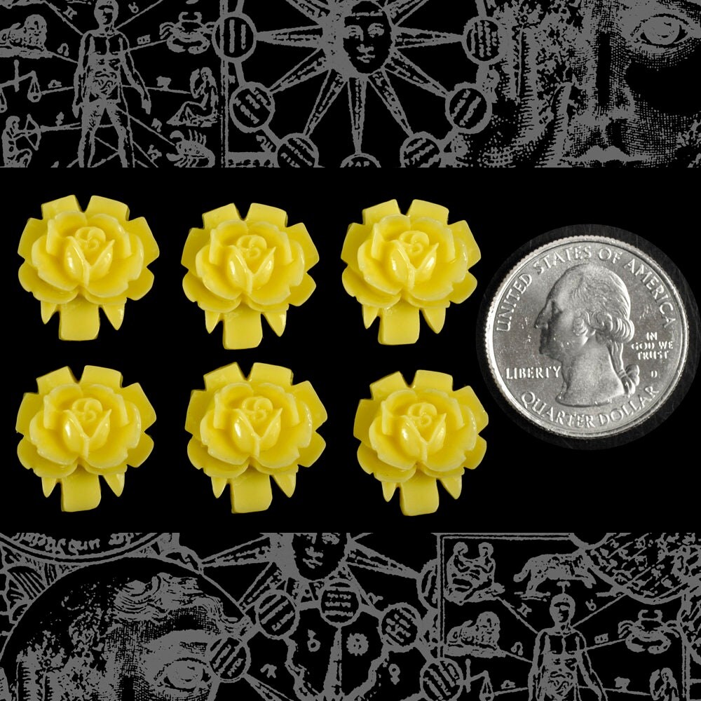 Yellow Rose Cameo Cabochons 17mm - Set of Six - Flwr106