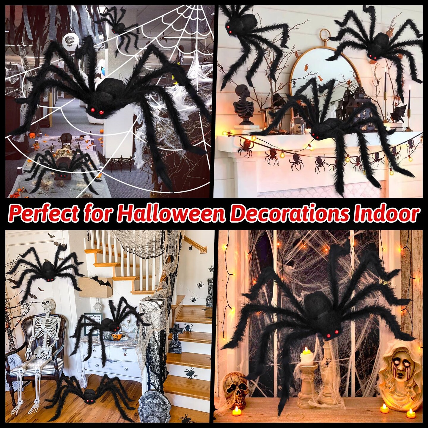 3 Pieces Halloween Spider Decorations Giant Spider Huge Spider Web Stretch Web Component of Huge Spider and Mega Spider Web Halloween Party Supplies Yard Halloween Outdoor D&#xE9;cor Haunted Decoration