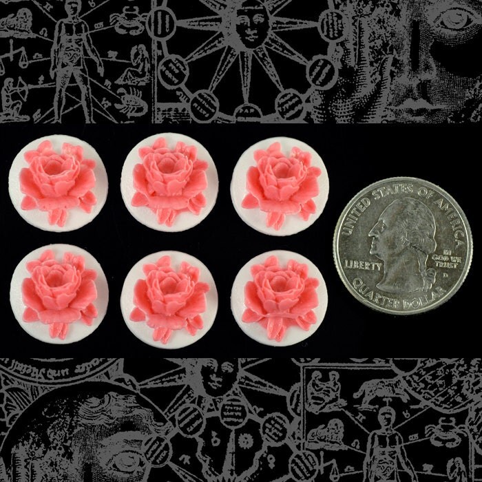 Round Blush Pink and White Resin 3D Style Cameos 17mm - Set of Six - CAM95