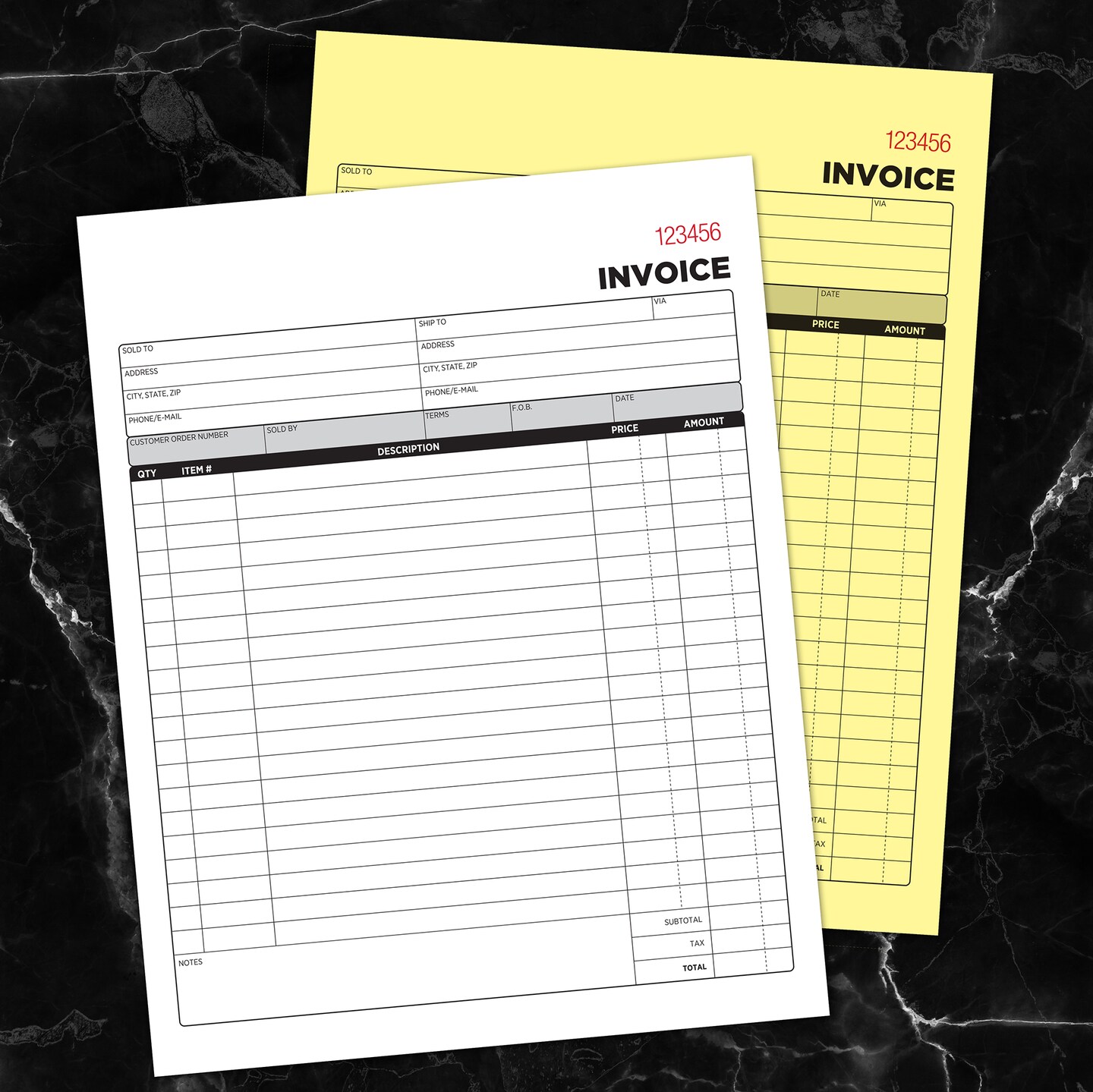 COSCO 2-Part Carbonless Invoice Book with Wrap-Around Cover, Consecutive Numbering, White/Canary, 50 Sets per Book