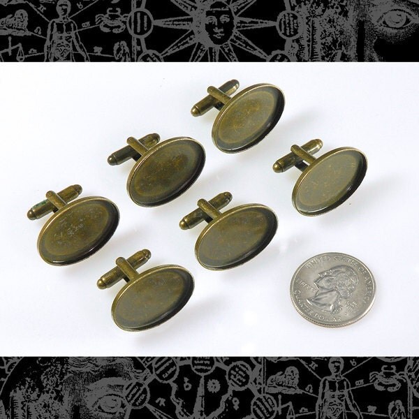 Antiqued Brass Cufflink Blanks with Oval 24mm x 18mm Settings - Three Pairs - AB-Cuff1