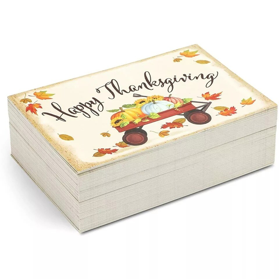 Thanksgiving Postcards - 96 Pack Fall & Autumn Holiday Wagon Postcard Bulk Set