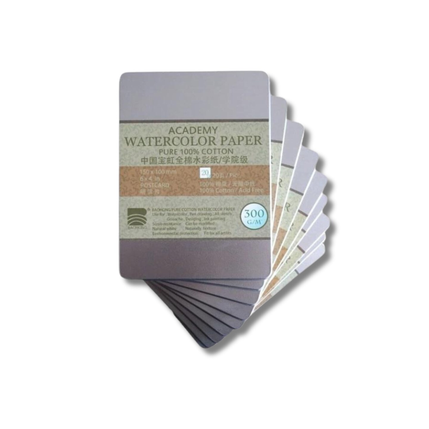 BAOHONG Postcards, 6”x4” Academy Watercolor Paper 100% Cotton, 140lb/300gsm, Textured Cold Press/Hot Press/Rough, 20 sheets
