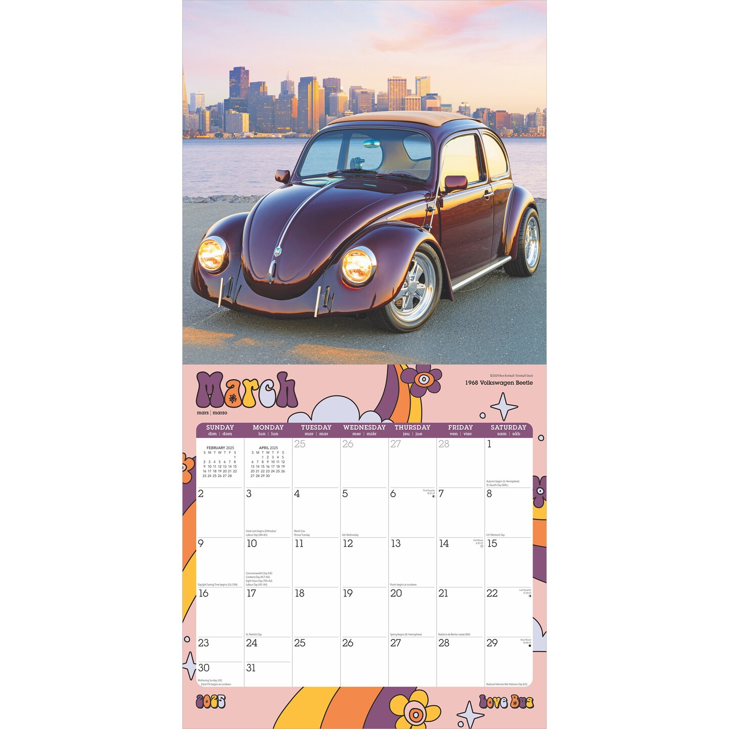 Love Bug | 2025 12 x 24 Inch Monthly Square Wall Calendar | Plastic-Free | Motor Club | German Motor Car Beetle