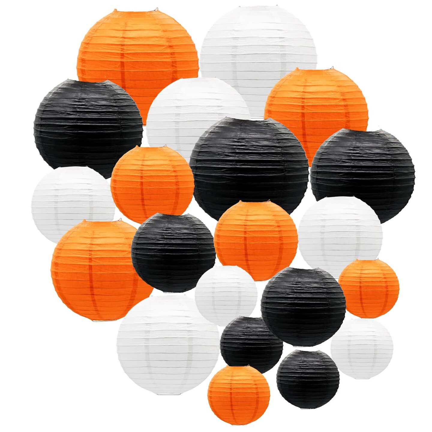 ADLKGG Paper Lanterns Party Decorations, Orange Black White Round Hanging Lanterns for Graduation Halloween Thanksgiving Birthday Party Decorations, 21pcs
