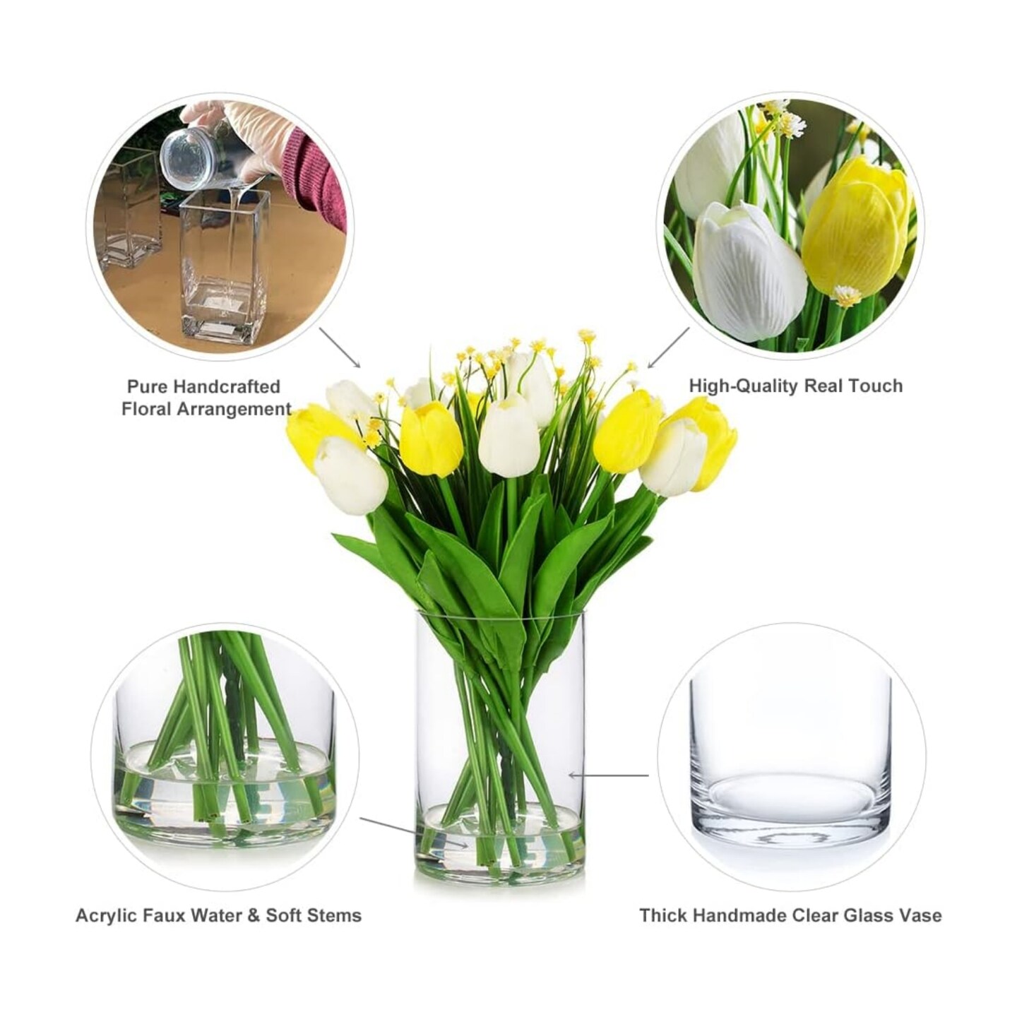 18 Heads Artificial Tulips Flowers Real Touch in Vase, Artificial