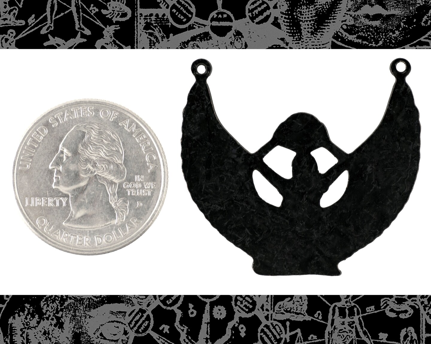 Black Plated Brass Winged Egyptian Goddess Pendant - BB-P33