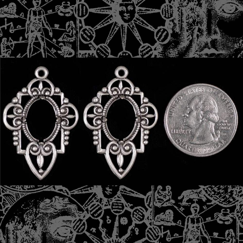 Antiqued Silver Plated Brass Filigree Frames for 10mm x 14mm - Set of Two - S-F32