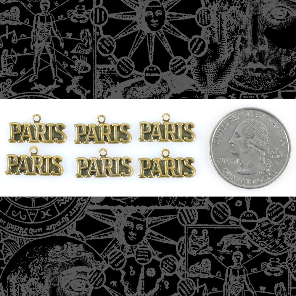 Antiqued Brass &#x22;Paris&#x22; Charms - Set of Six - AB-C57