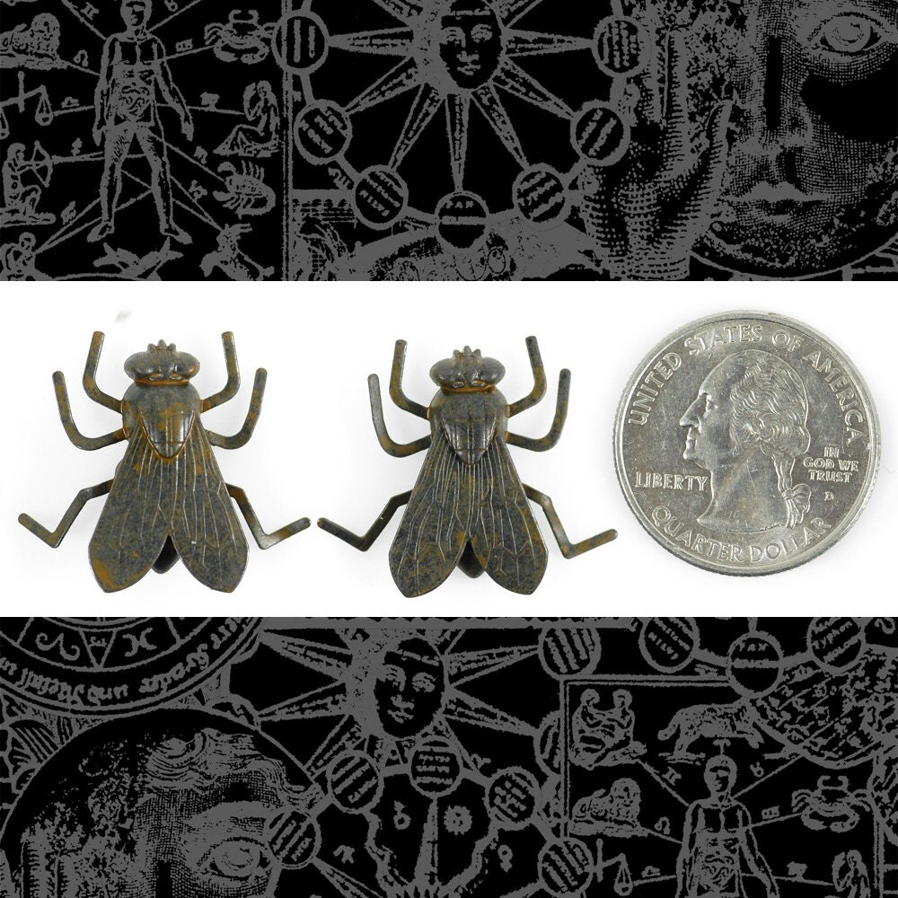 Chocolate Brown Plated Brass Life-Sized Black Fly Charms with Bendable Legs - Set of Two - RB-C130