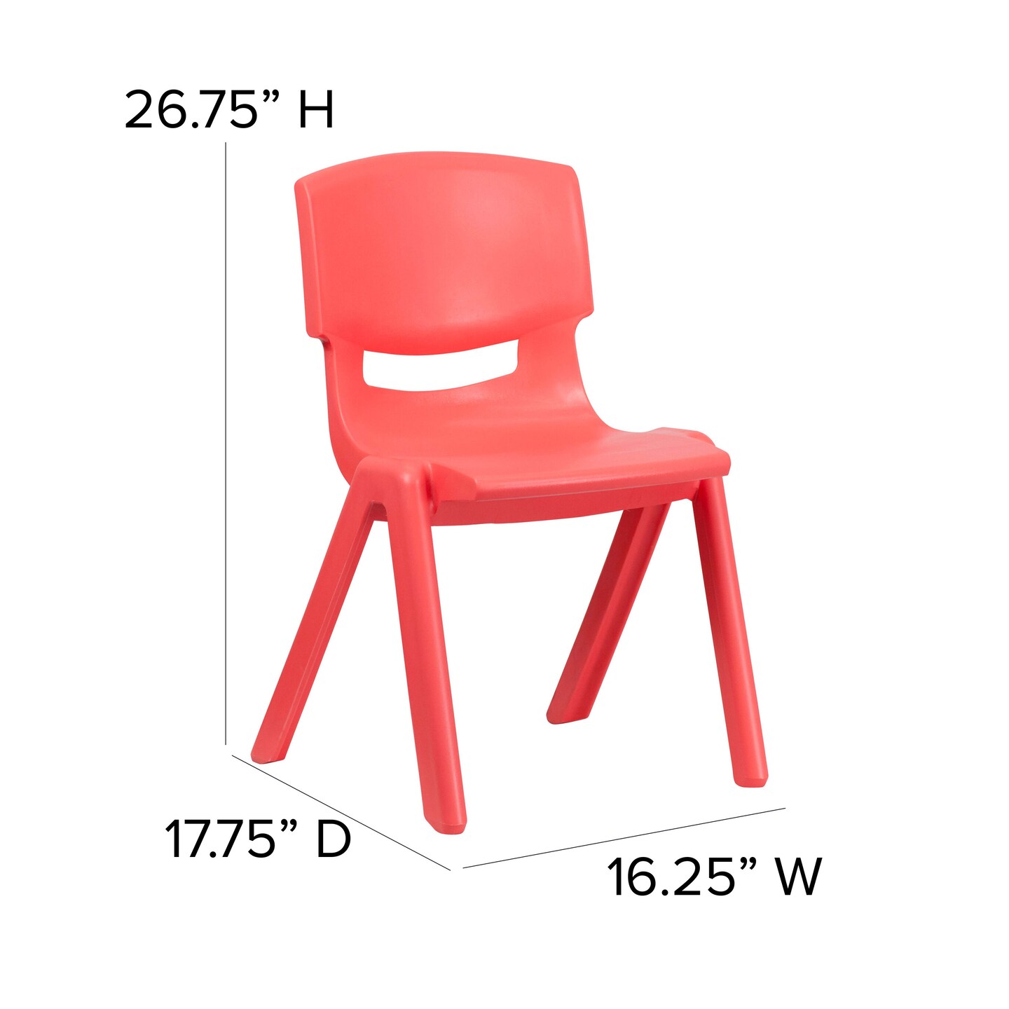 Emma and Oliver 4 Pack Plastic Stack School Chair with 15.5&#x22;H Seat, 3rd-7th School Chair