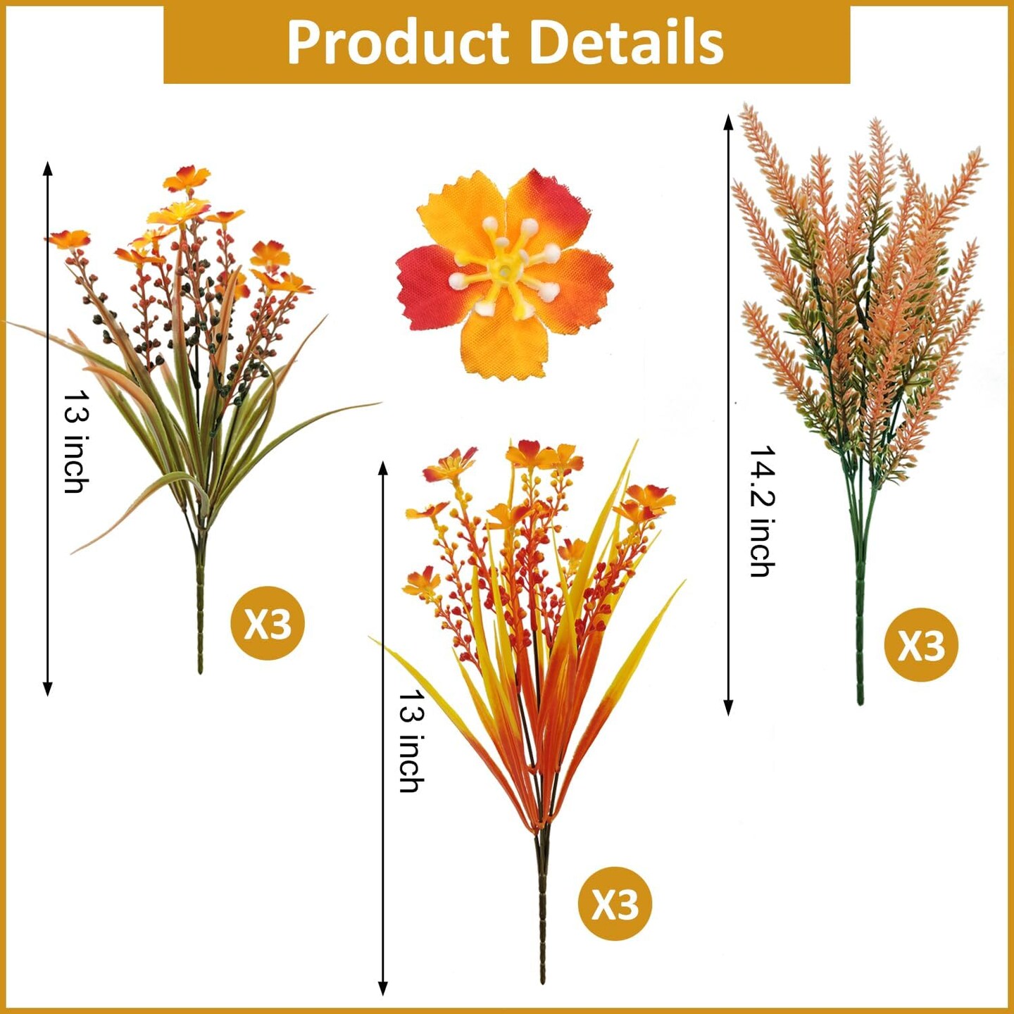 9 PCS Fall Flowers Artificial for Outdoor