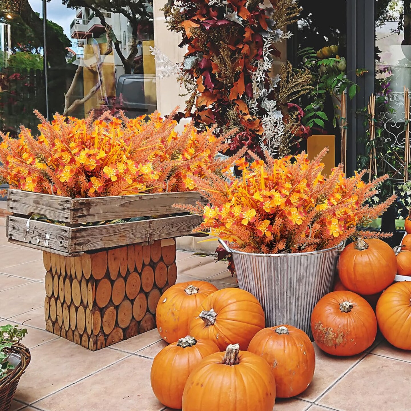 9 PCS Fall Flowers Artificial for Outdoor