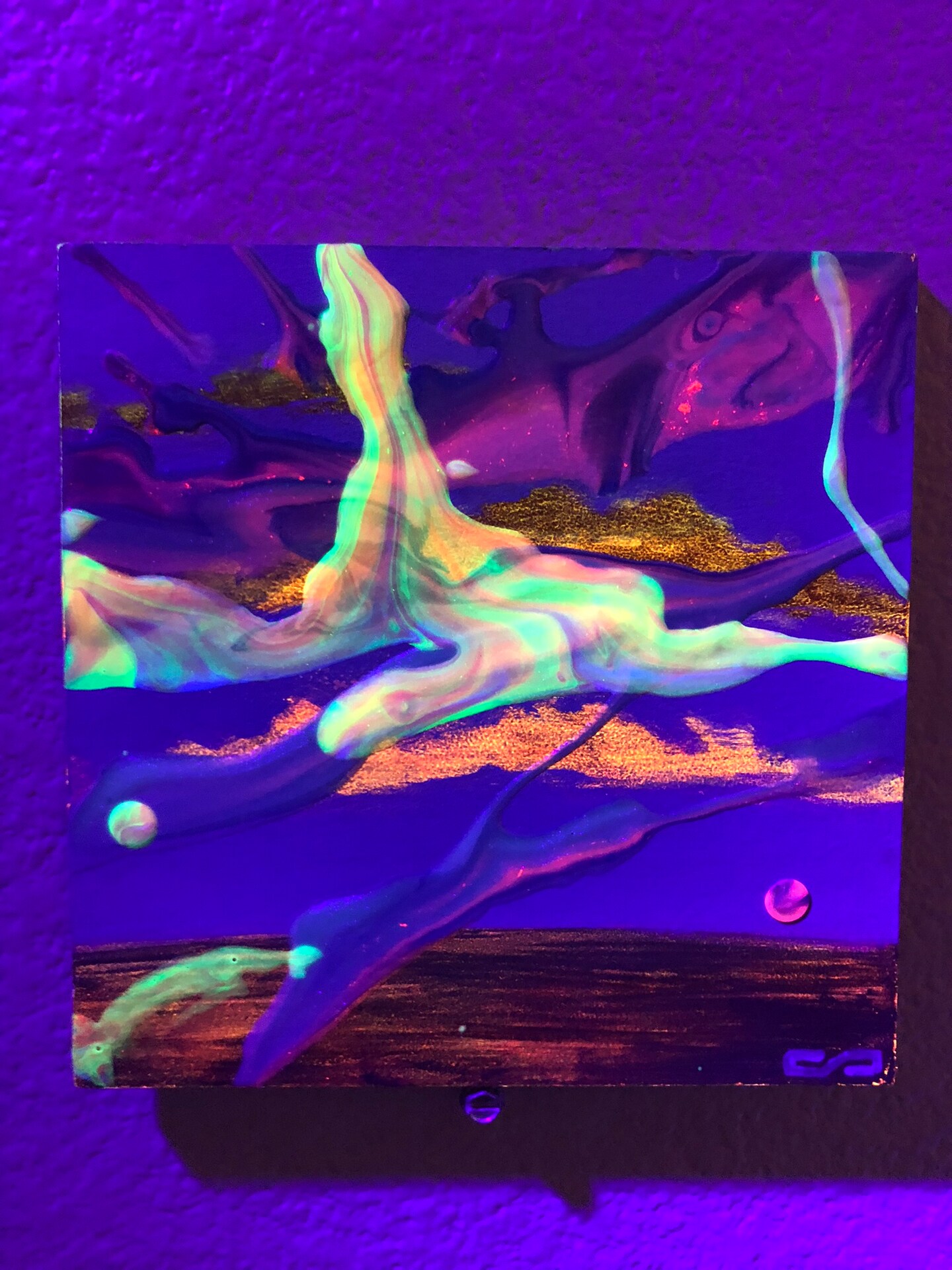 Fluorescent Clouds 1 - Neon Acrylic and Oil Paint on Wood Panel