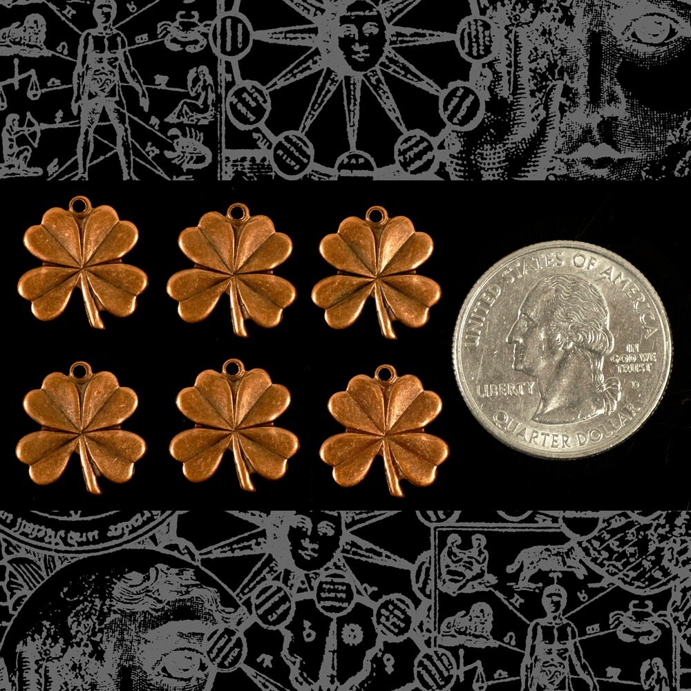 Antiqued Copper Plated Brass Four Leaf Clover Charms - Set of Six - C-C205