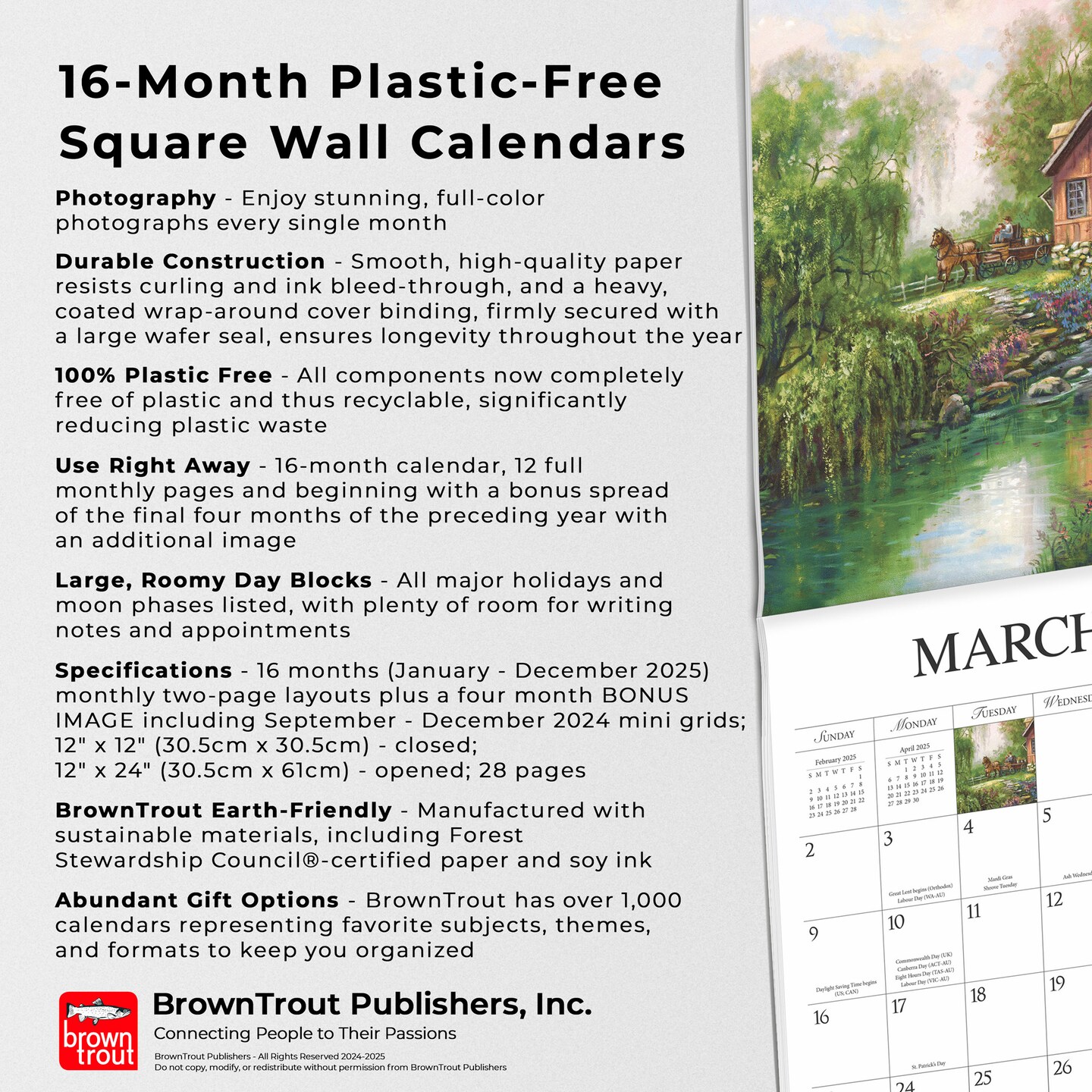 Bygone Days | 2025 12 x 24 Inch Monthly Square Wall Calendar | Featuring the Artwork of Carl Valente | Plastic-Free | Hopper Studios | Rural Country Art