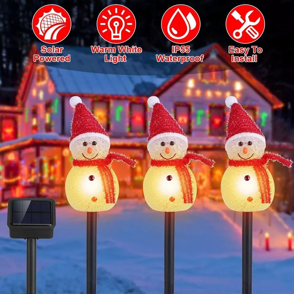 Christmas Decorations Solar 3PACK Snowman Lights Waterproof Outdoor Stake Lamp