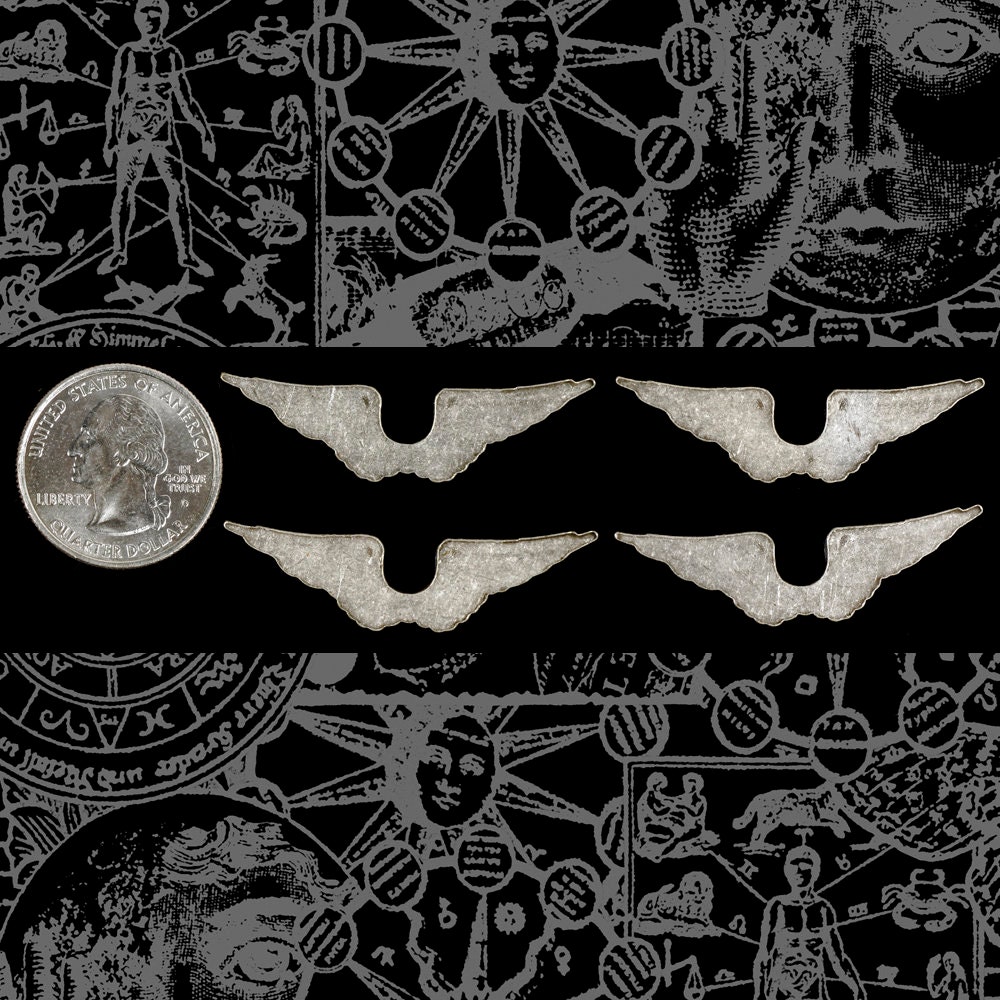 Antiqued Silver Plated Brass Connected Angel Wing Charms - Set of Four - S-C19