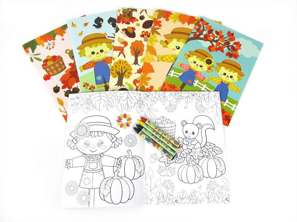 TINYMILLS Fall Harvest Thanksgiving Coloring Book Set for Kids Party Favors with 12 Coloring Books and 48 Crayons Party Supplies Favor Bag Filler Thanksgiving Fall Carnival