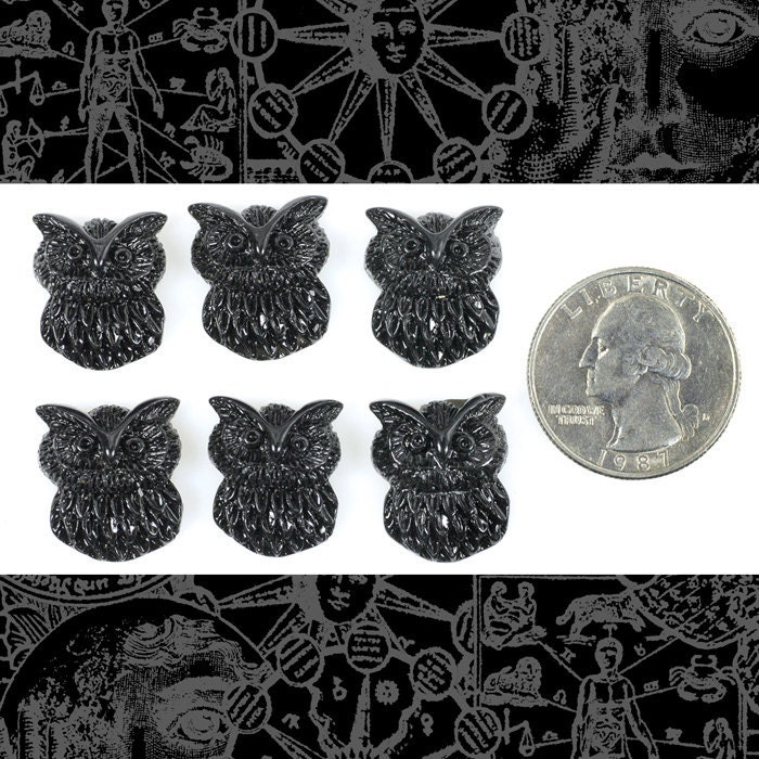 Black Owl Cabochons - Set of Six - CAB13