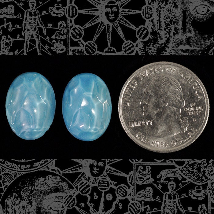 Vintage Faux Stone Blue Glass Cabochons 18mm x 13mm - Set of Two - CAM76
