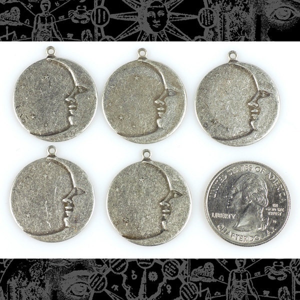 Antiqued Silver Plated Brass Half Moon Charms - Set of Six - S-C36