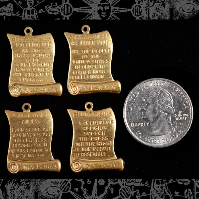 Raw Brass United States Patriotic Charms - Set of Four - B-C17