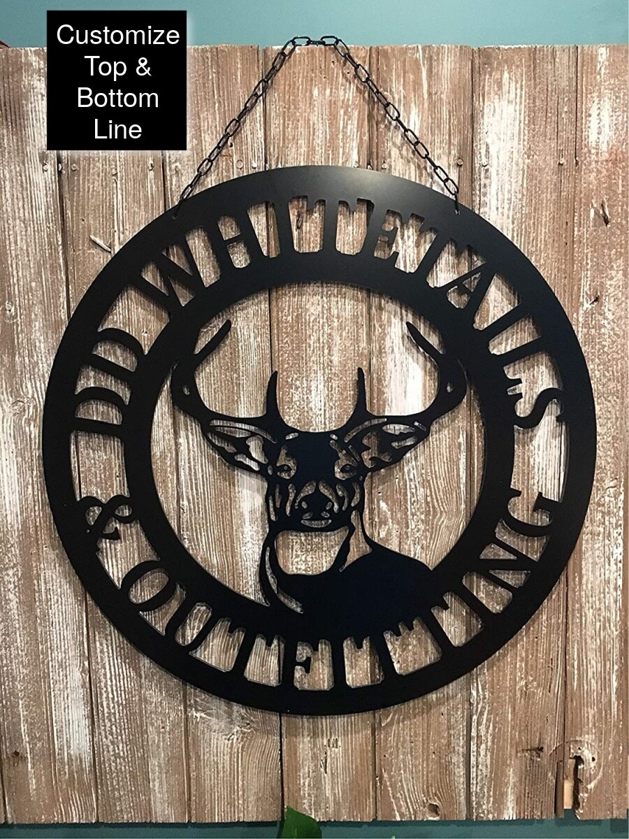 Man Cave Sign - Deer Hunter Decor Christmas Gift - 24" Personalized Hunting Wall or Door Decor