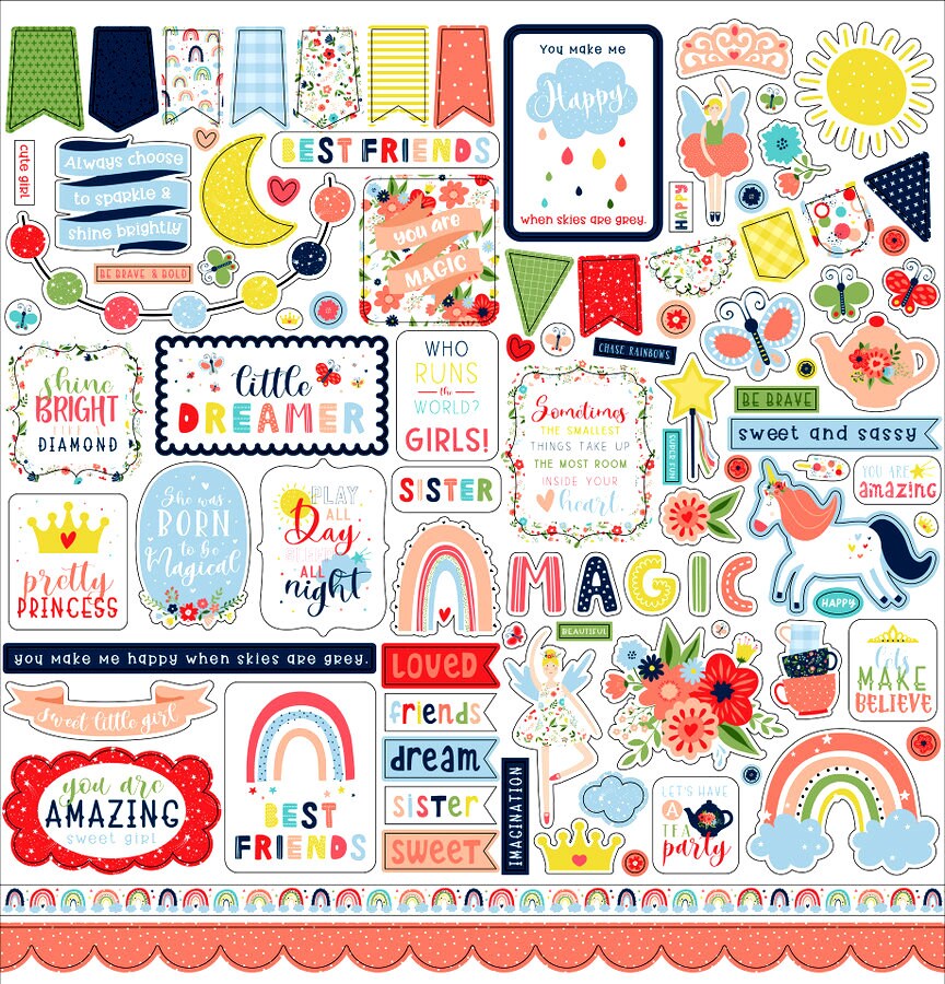 Echo Park Little Dreamer Girl 12 x 12 Cardstock Element Stickers