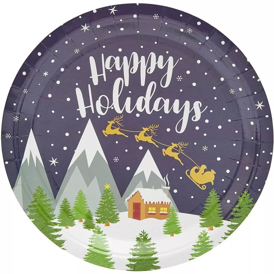 80 Pcs Christmas Paper Plates Disposable Happy Holiday Xmas Party Dinnerware 9”