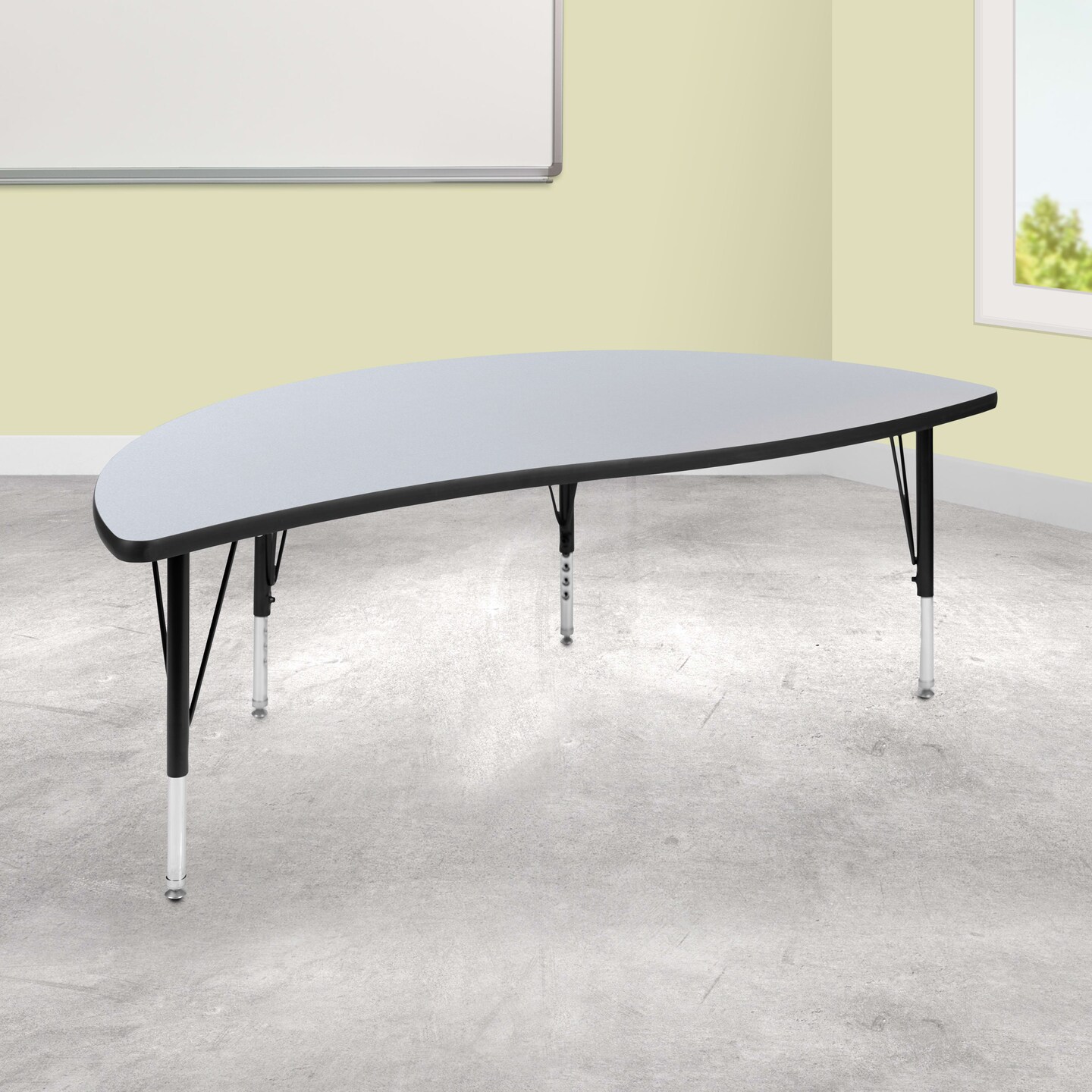 Emma and Oliver 60" Half Circle Wave Flexible Collaborative Kids Adjustable Height Activity Table