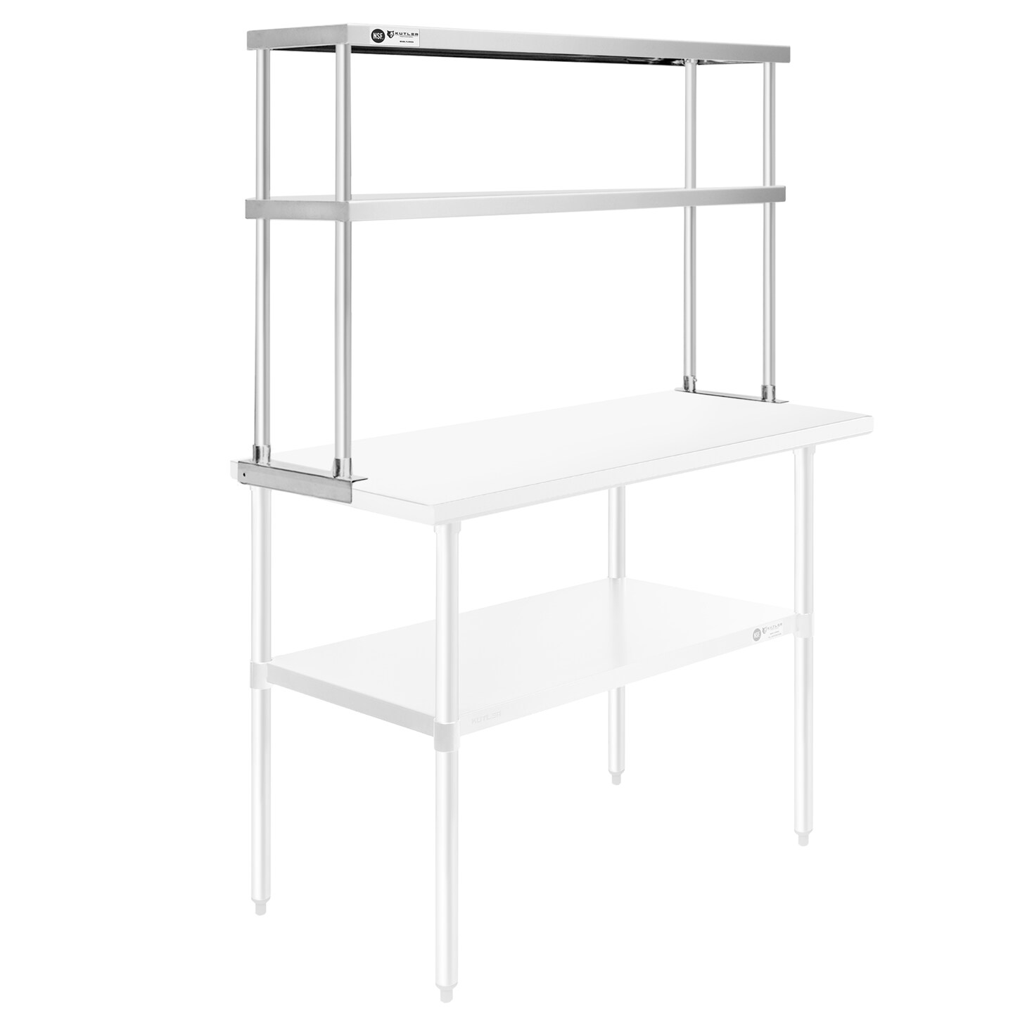 KUTLER Stainless Steel Double Overshelves, NSF Commercial 2-Tier Shelves for Prep and Work Tables for Restaurant, Kitchen, Workshop