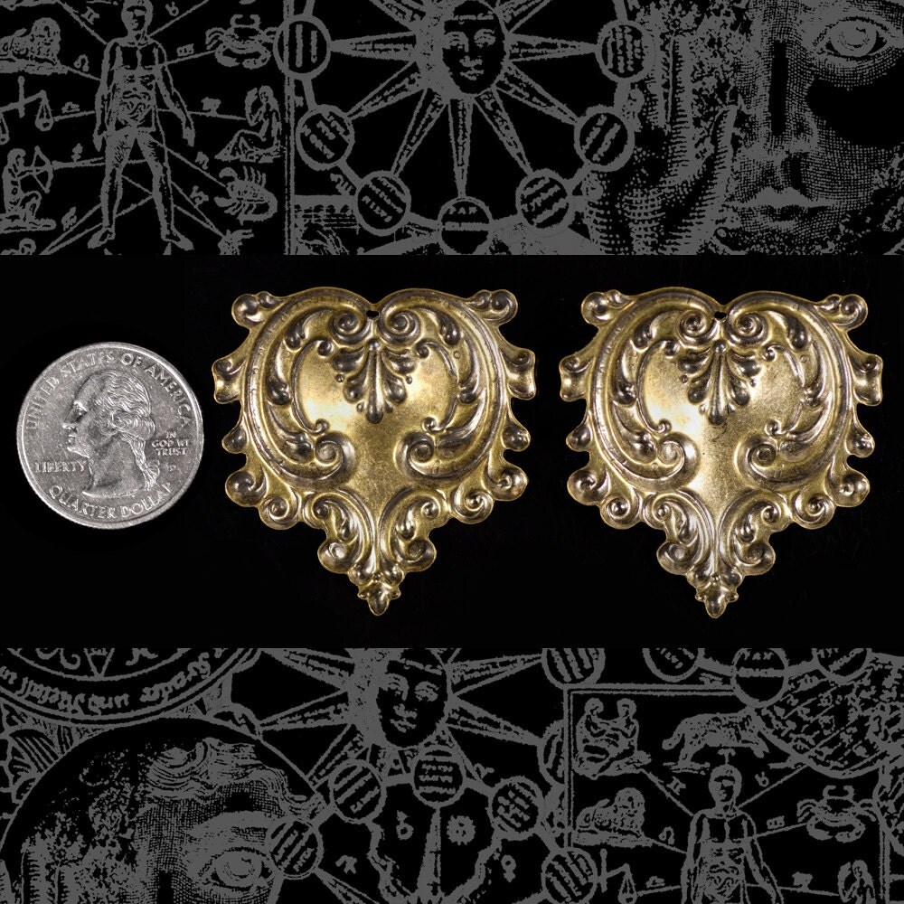 Antiqued Brass Vintage Style Ruffled Heart Pendants - Set of Two - AB-P43