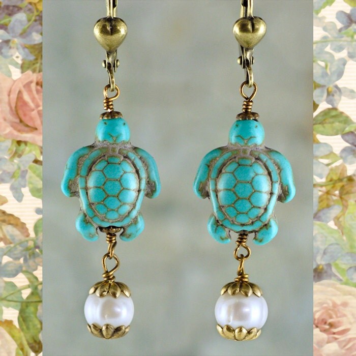 Turquoise Blue Turtle Beads - Set of Six - XXX - Bead-B8