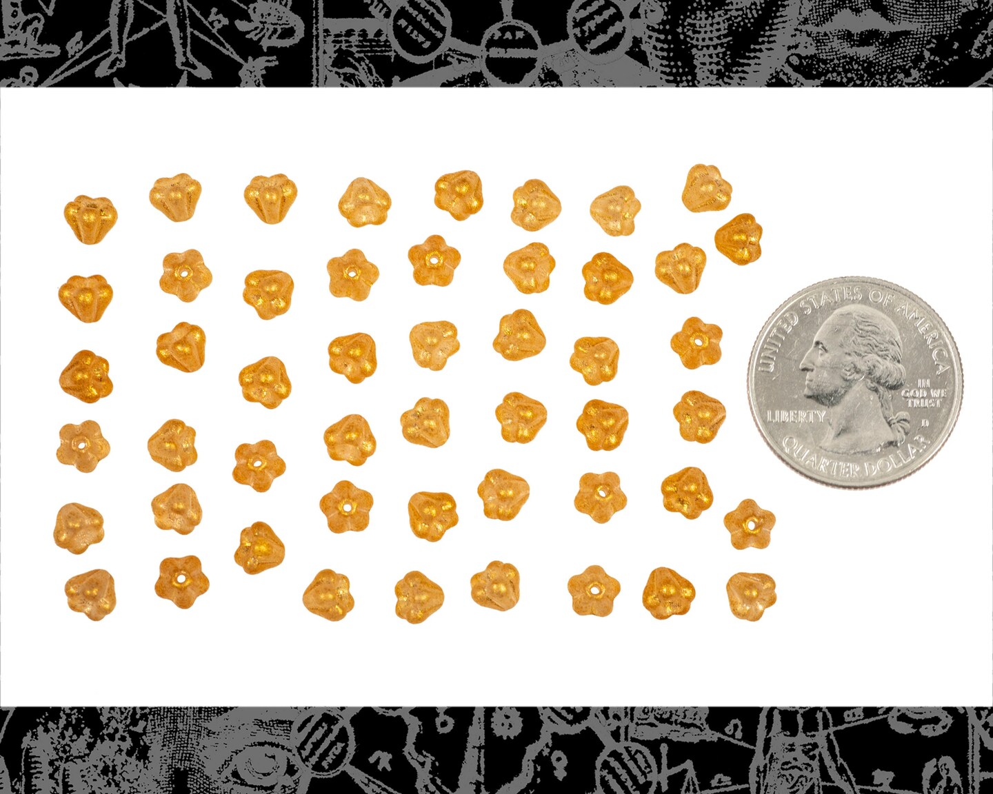 6mm x 4mm Glass Bell Flower Beads in Golden Yellow - One Strand with Apx 50 beads - XXX - GB-FB21