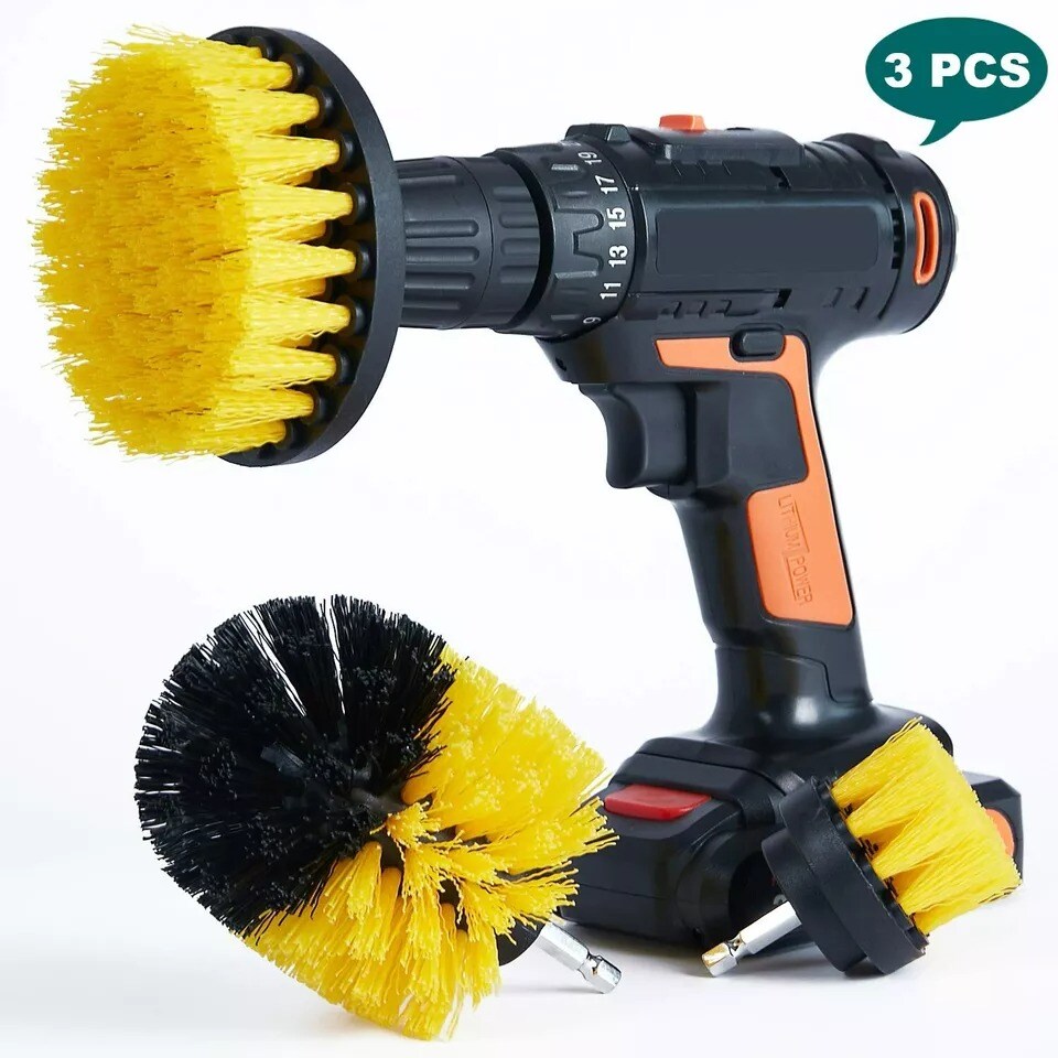 3 Drill Brush Attachment Power Scrubber Cleaning Brushes Kit Grout Floor Tub Car