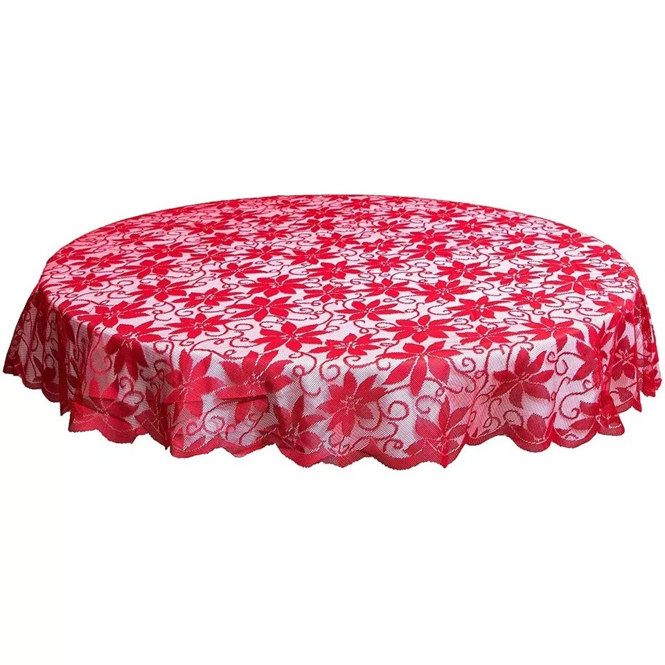Round Lace Tablecloth for Christmas Holiday Party Home Table Cover Décor 72”